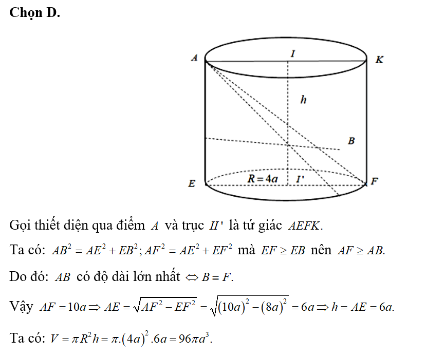 Cho khối trụ tròn xoay có bán kính đường tròn đáy R= 4a. Hai điểm A và B di động trên hai đường (ảnh 1)