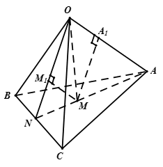 Cho tứ diện OABC có các cạnh OA, OB, OC đôi một vuông góc. M là một điểm bất kì thuộc miền trong tam giác ABC. (ảnh 2)