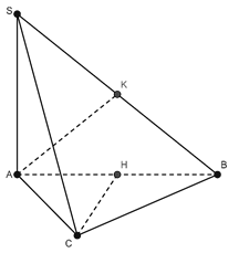 Cho hình chóp S.ABC  có cạnh SA vuông mặt phẳng ABC và đáy ABC  là tam giác cân ở C . Gọi H  và K  lần lượt là trung điểm  (ảnh 1)