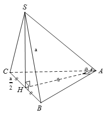 Cho hình chóp S.ABC có đáy ABC là tam giác vuông cạnh huyền BC = a. Hình chiếu vuông góc của S lên (ABC) trùng với trung điểm BC.  (ảnh 1)