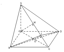 Cho hình chóp S.ABCD có đáy ABCD là hình vuông cạnh a. Cạnh bên SA vuông góc với đáy và SA = a. Góc giữa hai mặt phẳng (SBC) và (SCD) bằng bao nhiêu? (ảnh 1)