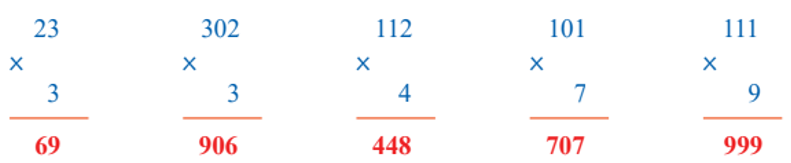 Đặt tính rồi tính  23 × 3 302 × 3 112 × 4 101 × 7 111 × 9 (ảnh 1)