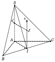 Cho hình chóp S.ABC có đáy ABC là tam giác vuông tại A, AB = AC = a. Cạnh bên SA vuông góc với đáy (ABC). Gọi I là trung điểm của BC, SI tạo với đáy (ABC) một góc 60 độ (ảnh 1)