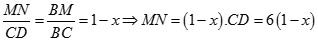 Cho tứ diện ABCD có AB vuông góc với CD, AB = CD = 6. M là điểm thuộc BC sao cho MC = x.BC (0 < x < 1). Mặt phẳng (P) song song với AB và CD (ảnh 8)