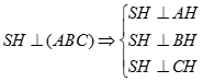 Cho tứ diện S.ABC thỏa mãn SA = SB = SC. Gọi H là hình chiếu vuông góc của S lên mặt phẳng (ABC). Đối với tam giác ABC ta có điểm H là (ảnh 2)