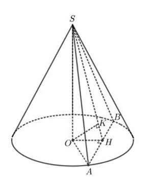 Cho hình nón đỉnh S có chiều cao bằng bán kính đáy và bằng 2a. Mặt phẳng (P) qua (S)  (ảnh 1)