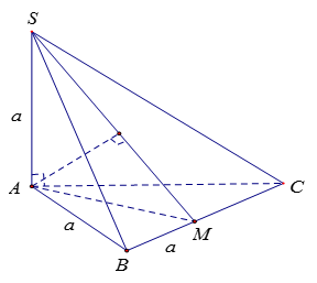 Cho hình chóp S.ABC có đáy là tam giác đều cạnh a, sa vuông góc mp abc và SA = a. Tính khoảng cách từ A đến (SBC) theo a (ảnh 1)