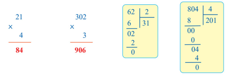 Đặt tính rồi tính:  21 × 4 302 × 3 62 : 2 804 : 4 (ảnh 1)
