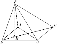 Cho hình chóp S.ABCD có đáy ABCD là hình vuông tâm O, BD = a. Hình chiếu vuông góc H của đỉnh S trên mặt phẳng đáy (ABCD) là trung điểm OD. (ảnh 1)