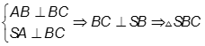 Cho hình chóp S.ABC có SA vuông góc mp ABC và AB vuông góc BC.  Số các mặt của hình chóp S.ABC là tam giác vuông là (ảnh 5)