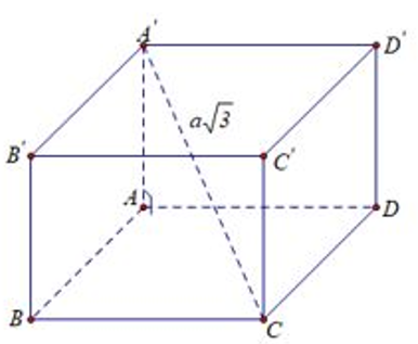 Cho hình lập phương ABCD.A'B'C'D' có đường chéo bằng a căn bậc hai 3. Tính thể tích khối chóp A'.ABCD (ảnh 1)