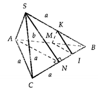 Cho tứ diện ABCD có hai mặt (ABC) và (SBC) là hai tam giác đều cạnh a, sa = a căn bậc hai 3/2. M là điểm trên AB sao cho AM = b (0 < b < a). (ảnh 2)