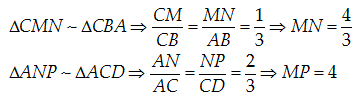 Cho tứ diện ABCD  có AB vuông góc với CD, AB = 4, CD = 6. M là điểm thuộc cạnh BC sao cho MC = 2BM. Mặt phẳng (P) đi qua M (ảnh 3)