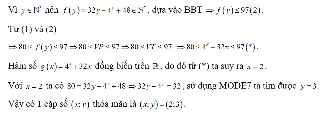 Có bao nhiêu cặp số nguyên dương (x;y) thỏa mãn x<y và 4^x+4^y=32y-32x+48 (ảnh 2)