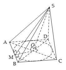 Cho hình chóp S.ABCD  có đáy ABCD  là hình thoi tâm O. Biết SO vuông góc mp ABCD, SO = a căn bậc hai 3  (ảnh 1)