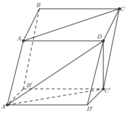 Cho hình hộp ABCD.A'B'C'D' . Giả sử tam giác AB'C, A'DC' là các tam giác nhọn. Góc giữa hai đường thẳng AC và A'D là góc nào sau đây? (ảnh 1)