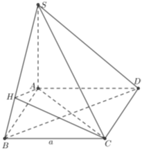 Cho hình chóp S.ABCD có đáy ABCD là hình vuông cạnh a; sa vuông góc mp abcd và sa = a căn bậc hai 6. Tính cosin góc tạo bởi SC  và mặt phẳng (SAB) (ảnh 1)