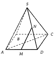 Cho hình chóp S.ABC có đáy là hình vuông ABCD cạnh bằng a và các cạnh bên đều bằng a. Gọi M và N lần lượt là trung điểm của AD và SD. (ảnh 1)