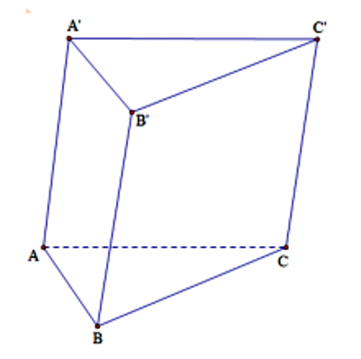 Cho khối lăng trụ ABC.A'B'C' có thể tích V. Tính thể tích khối đa diện ABCB'C' (ảnh 1)