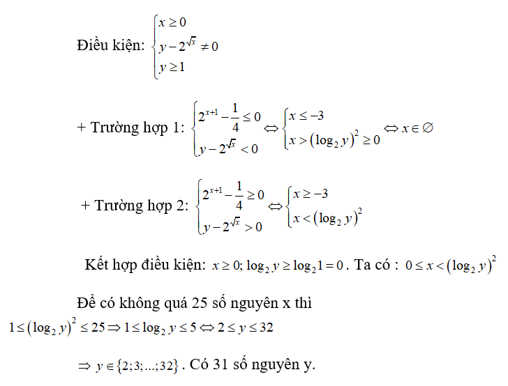 Có bao nhiêu số nguyên dương y  sao cho ứng với mỗi y  có không quá 25 số nguyên x (ảnh 1)