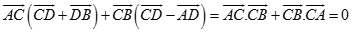 Cho tứ diện ABCD. Tìm giá trị của k  thích hợp thỏa mãn: vecto ab. vecto cd + vecto ac . vecto db + vecto ad . vecto bc = k (ảnh 3)