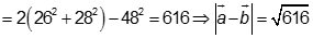 Cho hai vec tơ a, b thỏa mãn trị tuyệt đối vecto a = 26, trị tuyệt đối vecto b = 28, trị tuyệt đối vecto a + vecto b = 48. (ảnh 7)