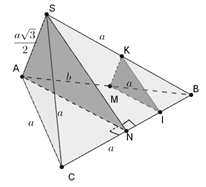 Cho tứ diện SABC có hai mặt (ABC) và (SBC) là hai tam giác đều cạnh a, SA = a căn bậc hai 3/2 M là điểm trên AB sao cho AM = b (0 < b < a). (ảnh 1)