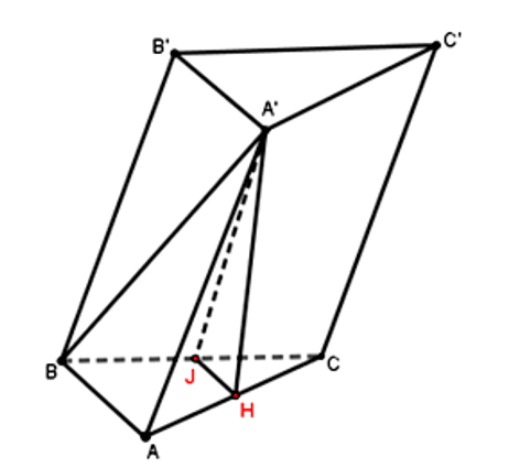 Cho hình lăng trụ ABC.A'B'C' có đáy ABC là tam giác vuông tại B và A'A=A'B=A'C (ảnh 1)