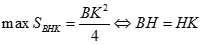 e) Tìm vị trí của M để diện tích tam giác BHK lớn nhất. D. M là các giao điểm của đường tròn đường kính BC (ảnh 2)