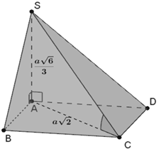 Cho hình chóp S.ABCD, đáy ABCD là hình vuông cạnh bằng a và SA vuông góc mp ABCD Biết SA = a căn bậc hai 6/3.  (ảnh 1)