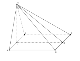 Trong không gian cho tam giác đều SAB và hình vuông ABCD cạnh a  nằm trên hai mặt phẳng vuông góc. Gọi H , K  lần lượt là trung điểm của AB, CD. (ảnh 1)