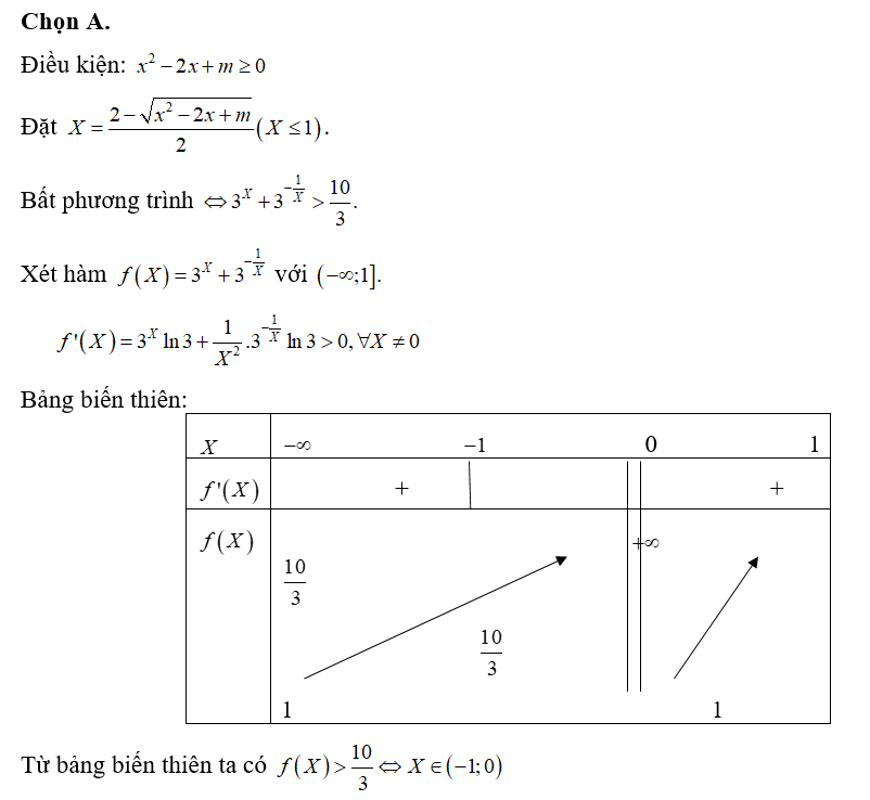 Cho bất phương trình 3 2- căn bậc hai x^2-2x+m/ 2+ 2/ 3 căn bậc hai x^2-2x+m -2 > 10/3 với m  (ảnh 1)