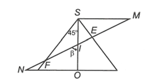 Cho hình nón tròn xoay nằm giữa hai mặt phẳng song song (P) và (Q) như hình vẽ. Kẻ đường cao SO của hình nón và gọi I là trung điểm của SO. (ảnh 2)