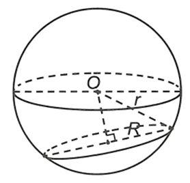 Cho mặt cầu có tâm, bán kính. Mặt phẳng cắt mặt cầu theo giao tuyến là đường tròn có bán kính. Kết luận nào sau đây sai? (ảnh 1)