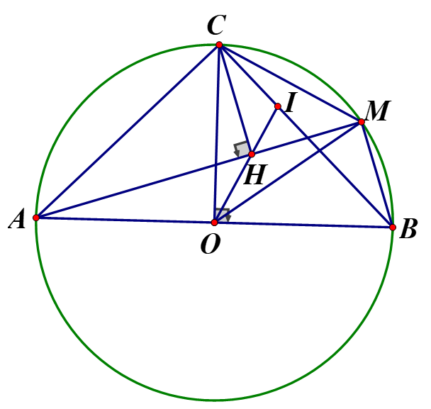 Cho nửa đường tròn (O;R) đường kính AB, bán kính OC vuông góc với AB.Gọi M là một điểm trên cung BC . Kẻ CH vuông góc với AM tại H (ảnh 1)