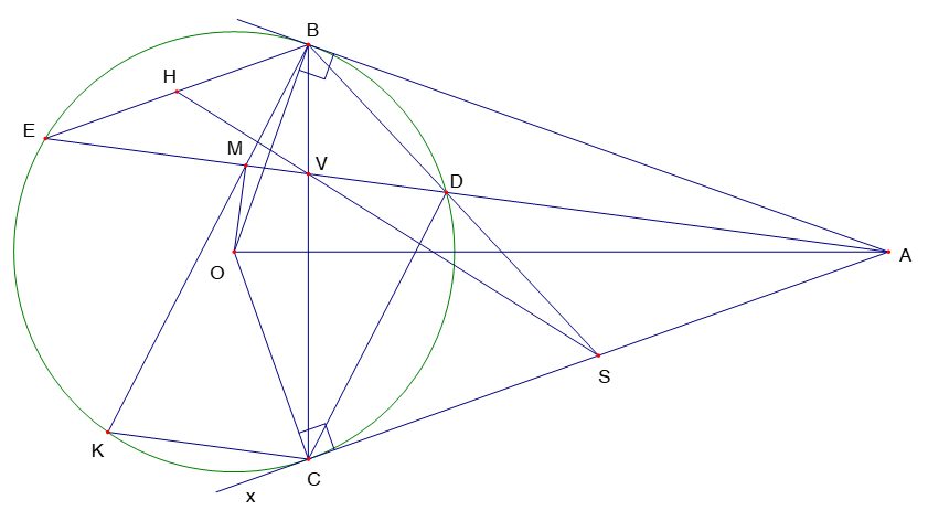 Cho đường tròn (O; R) và điểm A ở ngoài đường tròn với OA > 2R. Từ A vẽ hai tiếp tuyến AB, AC của đường tròn (O) (B, C là tiếp điểm). (ảnh 1)