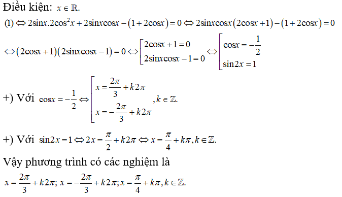 Giải phương trình:  2sin x ( 1 + cos 2x) + sin 2x = 1 + 2 cos x (ảnh 1)