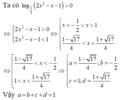 Bất phương trình log 2/3 ( 2x^2 - x - 1) lớn hơn 0  có tập nghiệm là (ảnh 1)