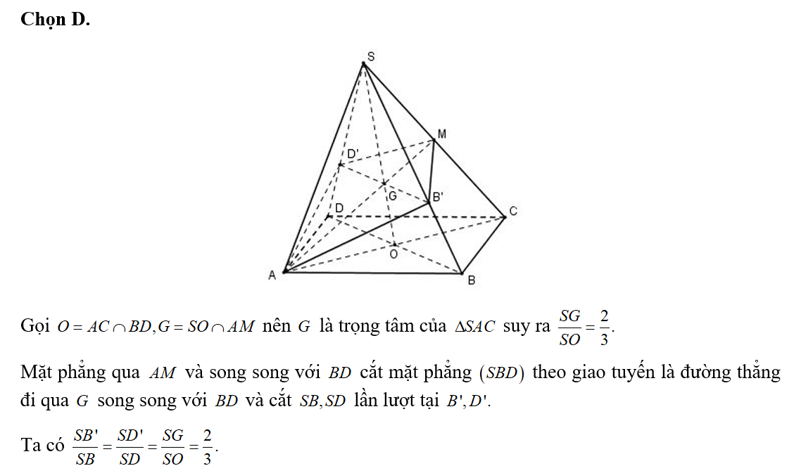 Cho khối chóp S.ABCD có đáy là hình bình hành. M là trung điểm của SC Mặt phẳng (ảnh 2)