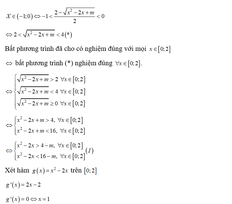 Cho bất phương trình 3 2- căn bậc hai x^2-2x+m/ 2+ 2/ 3 căn bậc hai x^2-2x+m -2 > 10/3 với m  (ảnh 2)