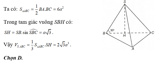 Cho hình chóp SABC  có đáy ABC là tam giác vuông tại B, cạnh BA = 3a ,BC = 4a  . Mặt phẳng (ảnh 1)