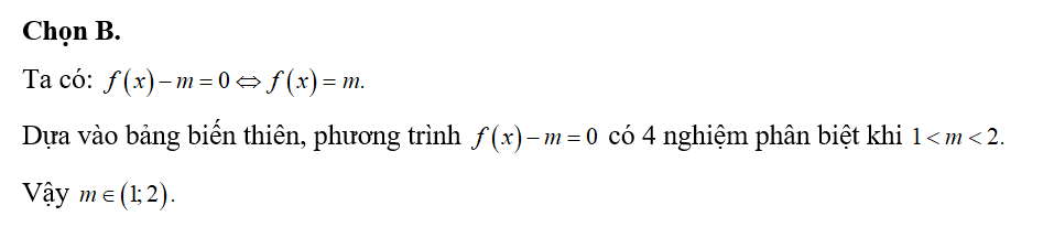 Cho hàm số y= f(x) có bảng biến thiên như hình vẽ sau:  Tìm tất cả các giá trị thực của tham số (ảnh 2)