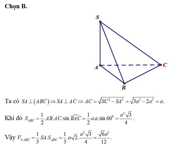 Cho khối chóp S.ABC có đáy là tam giác đều. Cạnh bên SA vuông góc với mặt (ảnh 1)