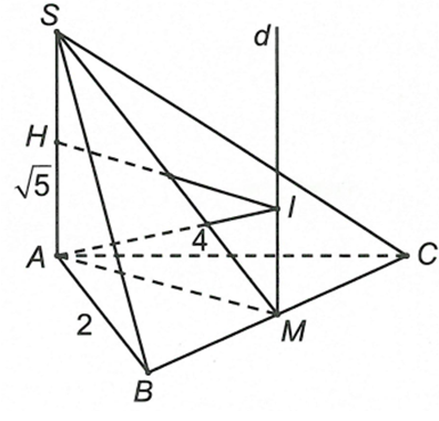 Cho hình chóp S.ABC có đáy ABC là tam giác vuông tại A, SA vuông góc với mặt phẳng (ABC) và ab = 2, ac = 4, sa = căn bậc hai 5 (ảnh 1)