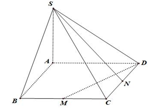 Cho hình chóp S.ABCD có đáy là hình vuông cạnh bằng 2. Các điểm M,N lần lượt (ảnh 1)