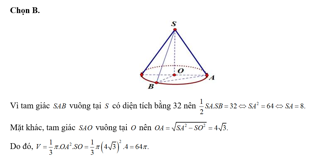 Cho hình nón có chiều cao bằng 4. Một mặt phẳng đi qua đỉnh hình nón và cắt hình (ảnh 1)