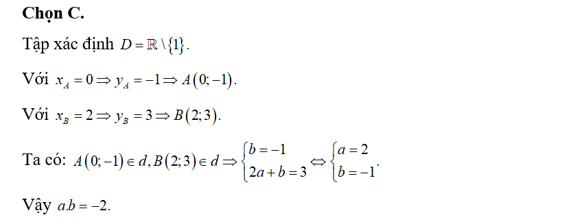 Đồ thị của hàm số y= x+1/x-1 và đường thẳng d: y=ax+b cắt nhau tại hai điểm A và B (ảnh 1)