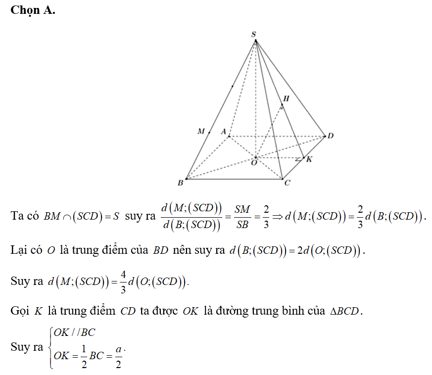 Cho hình chóp đều S.ABCD có đáy ABCD là hình vuông tâm O cạnh a cạnh (ảnh 2)