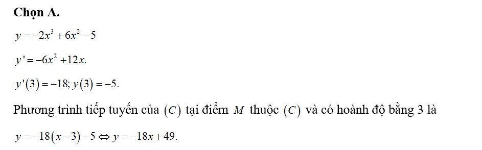 Cho hàm số y= -2x^3+6x^2-5 có đồ thị (C) Phương trình tiếp tuyến của (C)  (ảnh 1)