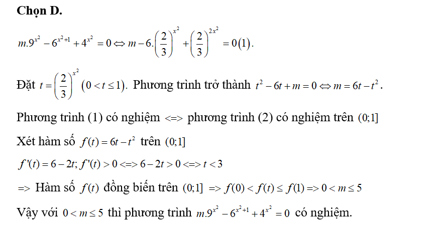 Tìm tất cả giá trị của ham số m để phương trình m.9x^2+1+4^x^2=0 có nghiệm. (ảnh 1)